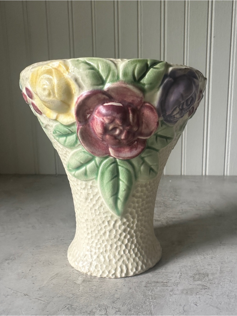 Roseville Pottery Rozane 6.5" Floral Vase Antique 1917 Honeycomb FLAWS READ